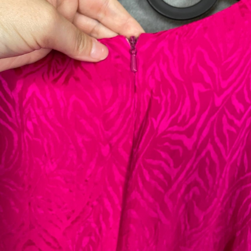 Vintage Adrianna Papell 100% Silk Fuchsia Long Sleeve Tiered Ruffle Midi Dress M - Picture 10 of 10
